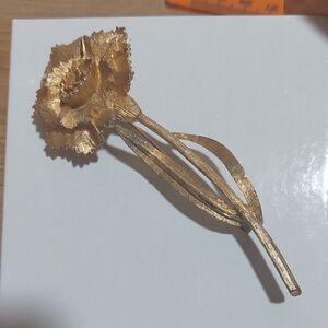 Vintage Hallmarked BSK Gold Tone 3D Flower Stem Large Brooch Pin